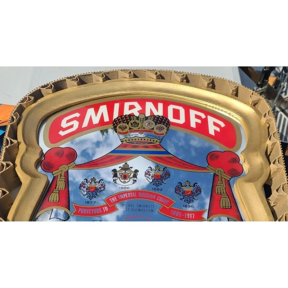 Vintage Smirnoff Vodka Bar Mirror Imperial Russian Court Gold Shield Brytone NYC